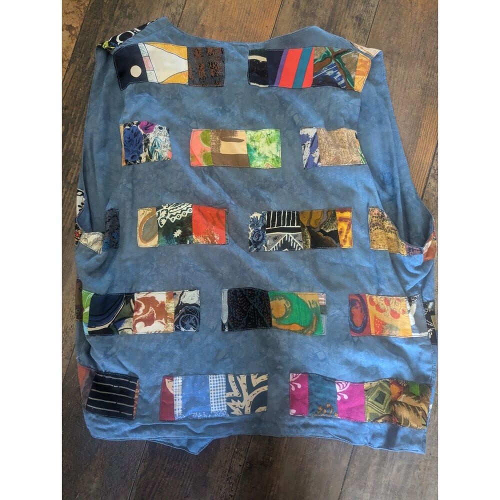 Vintage Theo Patchwork Vest - Boho Artsy 90s Sleeveless Button-Up - Size S
